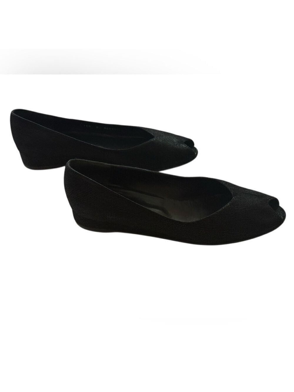Bruno Magli Black Textured Leather Peep Toe Flats Italy Sz 10.5